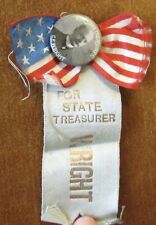 1911-1913 Charles WRight State Treasurer Celluloid PInback BUtton Flag Ribbon  picture