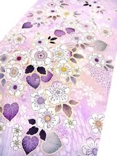 u040-f_Unused Japanese Kimono Fabric_Silk,Light purple,Tsujigahana,Yuzen,98 cm picture