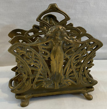 Antique Vintage Art Nouveau Cast Brass Ornate Lady Figural Double Letter Holder picture