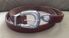 Genuine Old Western American Cowboy Silver Ranger Belt Buckle & Leather Belt Set picture