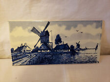 Vintage Hand-Painted Delft Blue Windmill Landscape Tile picture