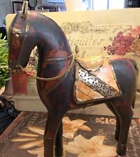 Beautiful Wooden Horse~w/Inlaid & Brass Saddle~9.5”L X 11.75”H~Great Patina~NICE picture