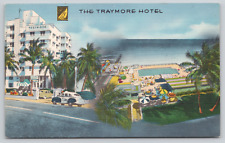 Postcard Miami, Beach, Florida, Traymore Hotel, Linen dual view A256 picture