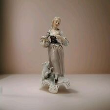 Beautiful Vintage Porcelain Figurine of Flower Lady with Dog 8.5