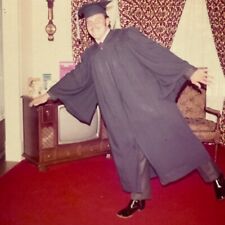 2U Photograph Handsome Man Graduation Cap Gown 1973 Going Places Balancing Foot picture