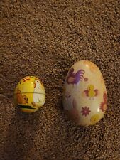 2  Metal Easter Eggs Pastels Duck Chicken Rabbit Vtg Retro picture