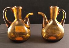 Amber Oil And Vinegar Cruets Made In Spain Vintage picture