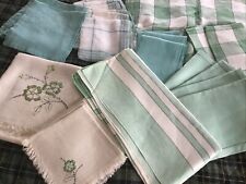 Lot of 27 1950s Vintage Green And  White Kitchen Napkins  Tablecloths picture