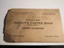 VINTAGE ABBOTT'S COFFE SHOP RESTAURANT ADVERTISING CARD DALLAS, TEXAS - BBA-45 picture