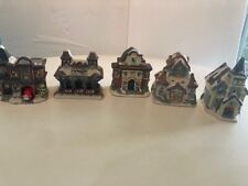 5 Vintage Christmas Village Houses 4-5” H Can Be Lit Up Lights Not Included picture