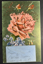 Glitter Postcard Henderson KY Pink Rose Mini Envelope c1910 picture
