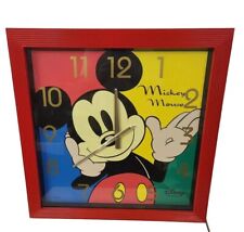 RARE LARGE DISNEY ANALOG WALL CLOCK SQUARE RED MICKEY MOUSE WORKING CONDITION  picture