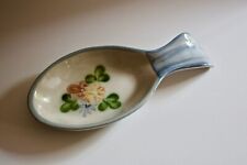 Louisville Stoneware Pottery Spoon Rest Green Blue yellow and pink Flowers picture