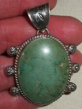VINTAGE NAVAJO LIGHT GREEN TURQUOISE LARGE CHARM PENDANT STAMPED BAIL vafo picture