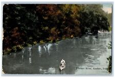 1918 Elkhart River Men Canoeing Scene Goshen Indiana IN Posted Trees Postcard picture