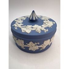Vtg Wedgewood Blue, White Round Box With Lid Grapevine Jasperware picture