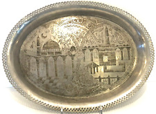 Vintage Middle East Islamic Arabic Hand Etched Serving Tray Plate Eastern picture