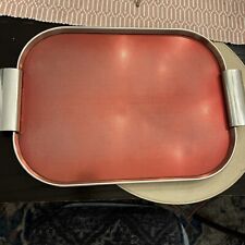 Kaymet Vintage Mid-Century Pressed Aluminium Bar Drink Serving Tray Red Silver picture