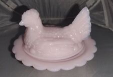 Chicken Hen on Nest Light Pink Glass Mosser Covered Dish picture