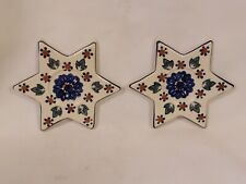Polish Pottery Handmade Ceramic Pair Of Star Candle Holders Wiza Poland picture