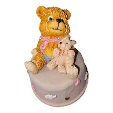 Vintage Blue Eyed Teddy Musical Box Figurine Plays Its A Small World READ picture