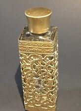 L'argene Tiffany Bqt 2 Oz Perfume Bottle W/Gold Metal Filgree Case Vanity Table picture