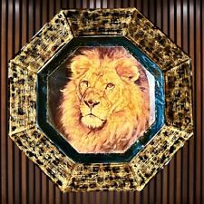 Lion Art Lesley Roy Plate Signed 10x10 Glass Hand-painted picture