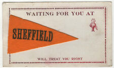 Sheffield IA Vintage Postcard Waiting for you Felt Pennant 1915 Posted Divided picture