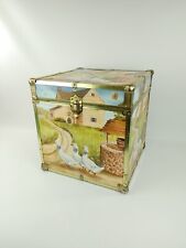 Vintage 80s Cube Square Trunk Duck Geese Farmyard Scene Storage Walmart Box picture