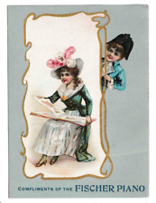 Antique 1890s Fischer Piano Trade Card Detroit Music Co. Children Kids Michigan picture