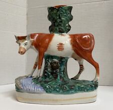 VICTORIAN STAFFORDSHIRE COW SPILL VASE, FLAT BACK picture