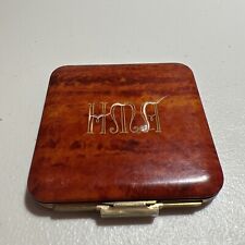 Vintage ART DECO Large Celluloid Faux Burl Wood Compact, Mirrored, Monogrammed picture