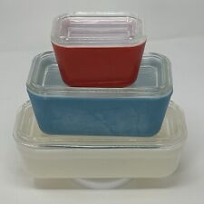 Pyrex Refrigerator Dishes Lids Primary Colors 501, 502 & FireKing Dish, Set of 3 picture