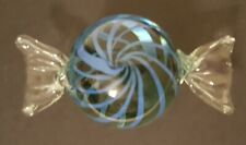 Vintage Large Hand Blown Art Glass Wrapped Candy Piece Paperweight Blue Swirl picture