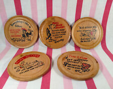 Neat Vintage Humorous 5pc Set of Wooden Novelty Graphic Funny Coasters • Japan picture