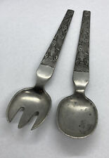 Vintage David Andersen Stopt Tinn Norway Pewter Oseberg Engraved salad spoon set picture