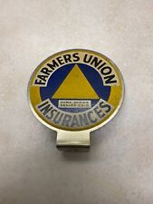 Vintage Farmers Union Insurances Reflective License Plate Topper Badge Accessory picture