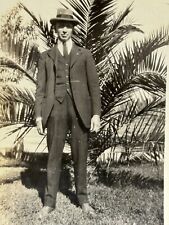 2i Photograph Handsome Man Portrait 1922 Palm Tree Suit Tie Vest Fedora  picture