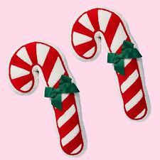 Set of 2 Large Candy Cane Sherpa Pillows with Bow picture