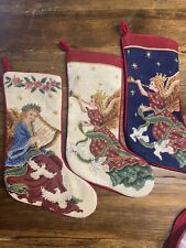 3 Imperial Elegance Wool Needlepoint Christmas Angel Velour 1991 Stockings picture