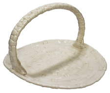 Easter Vintage Basket with Handle Large Ceramic White Basketweave Pattern picture
