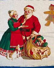 Vtg Christmas Wamsutta Santa, Mrs Claus Kitty Puppy Applique Pillow Fabric Panel picture