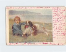 Postcard Good Chums Boy Petting a Dog picture