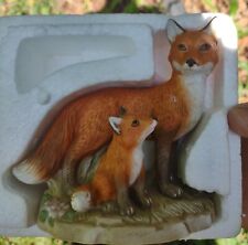 Vintage HOMCO Red Fox Figurine Mom and Pup Home Interior #1417 picture