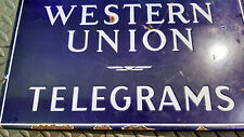 WESTERN UNION TELEGRAMS DSP PORCELAIN DOUBLE SIDED FLANGE SIGN  100% ORIGINAL picture