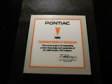 VINTAGE PONTIAC 1990 CERTIFIED PRODUCT SPECIALIST AWARD   e286XXX picture