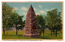 Greenville OH Ohio Memorial Shaft at Fort Jefferson Linen Postcard picture