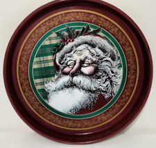 Nobel Hall Santa Claus Tin Metal Tray Christmas Holiday Round Serving Tray picture