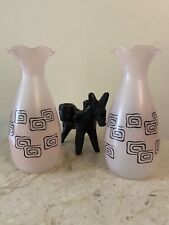 Vintage 1950s pink vases set of 2 geometric Atomic print mid century kitschy picture