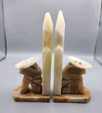 Vintage Onyx Marble Alabaster Mexican Siesta Cactus Book Ends Large 8.5 Inch picture